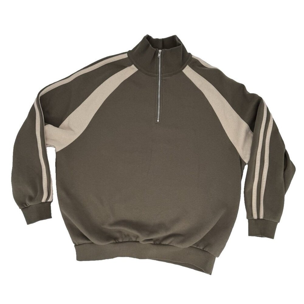 Oak & Fort Varsity 1/4 zip hoodie, Kalamta and fog, unisex S-M Womans